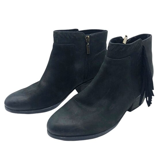 Clarks Shoes - Clarks Artisan Ankle Boots Women Size 9.5 Western Black Leather Side Fringe